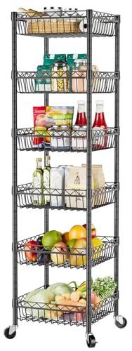 SINGAYE 6 Tier Shelf Wire Shelving Adjustable Storage Shelves Basket Rack - color: Black, size: 6-Tier[13.5"Dx13.5"Wx63"H]