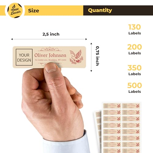 Custom Address Labels - Personalized Return Labels with Photo - 50 to 1000 Labels, 0.75x2.5 inches, 4 Designs, Self-Adhesive, Vinyl