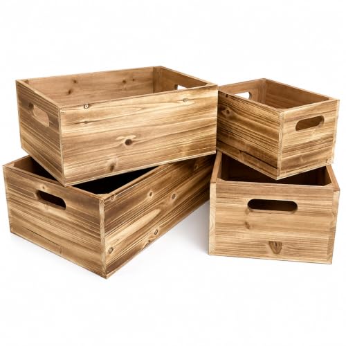 Oojami 4 Pack DIY Wood Crates with Handles, Weathered Natural Brown - color: Weathered Natural Brown