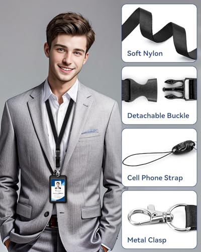 Teskyer 5 Pcs Badge Holder Set with Retractable Reel and Lanyard - size: 5 PCS