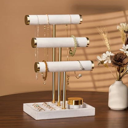 Jewelry Organizer Stand Display, 3 Tier Velvet Bracelet Holder, White - color: White, size: Standard