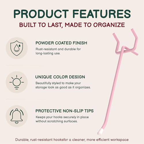 50-Pack Pink Pegboard Hooks 4 Inch - Fits 1/8 and 1/4 Inch Boards - color: Pink, size: 4 Inch