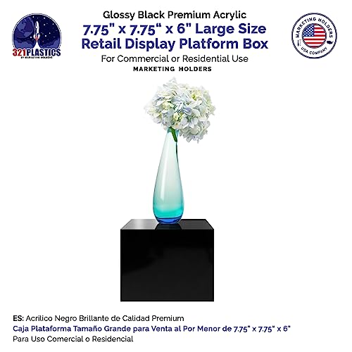 4 Pack Black Acrylic Display Box Counter Retail Merchandise Storage Bin No Lid with Open Bottom 7.75" x 7.75" x 6" Flippable One Piece Cubby for Tradeshows and Expos by Marketing Holders - size: 7.75" x 7.75" x 6" Black