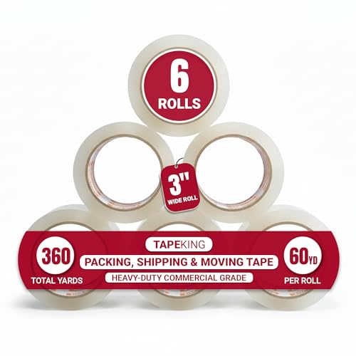 Tape King Clear Packing Tape | 60 Yards Per Roll (6 Rolls) | 3 Inch Wide Heavy Duty Packing Tape 2.7mil Strong Adhesive for Moving Boxes, Shipping Cartons, Office Use, Storage (360 Yards) - size: 3" Wide, 2.7 Mil Thick, 60 yd.