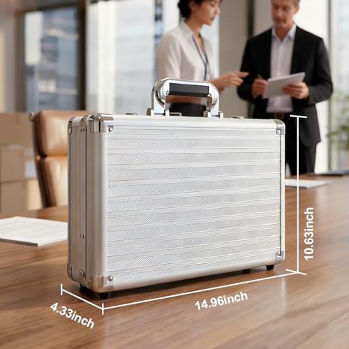 Locking Briefcase, Metal File Organizer with Dual Combination Locks