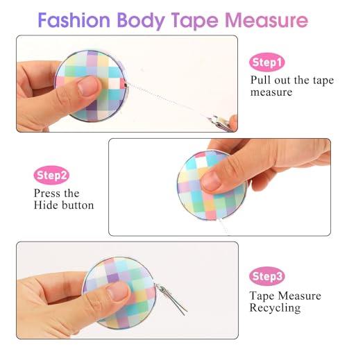 Retractable Mini Leather Tape Measure, Auto Retract Rainbow Check - color: Rainbow Check