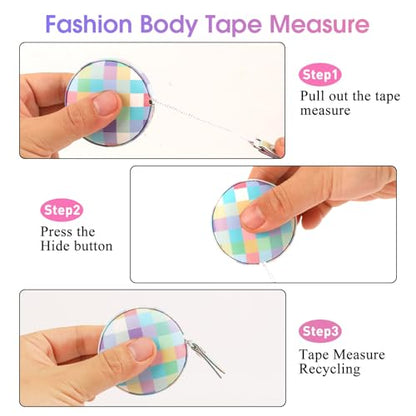Retractable Mini Leather Tape Measure, Auto Retract Rainbow Check - color: Rainbow Check