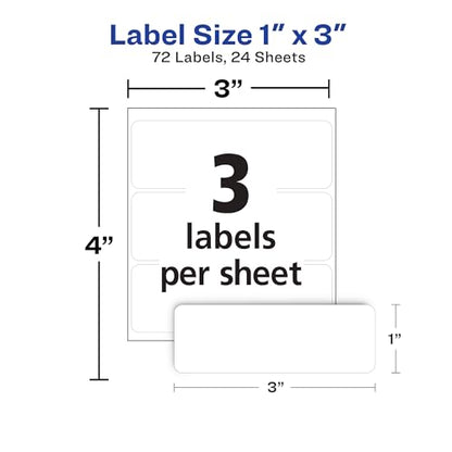 Avery® Multi-Use Removable Labels, 1" x 3", White, Non-Printable, 72 Blank Labels Total (6728) - size: 1 x 3 Inch