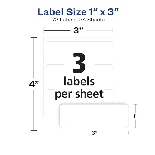 Avery Multi-Use Removable Labels, 1" x 3", White, Non-Printable, 72 Blank Labels Total (6728) (Pack of 2) - size: 1 x 3 Inch (Pack of 2)