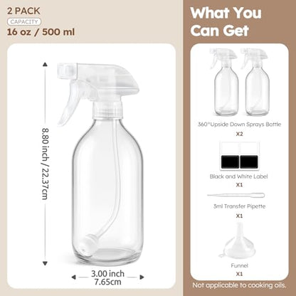 Tecohouse 360° 16 OZ Clear Glass Spray Bottles 2 Pack - color: Clear