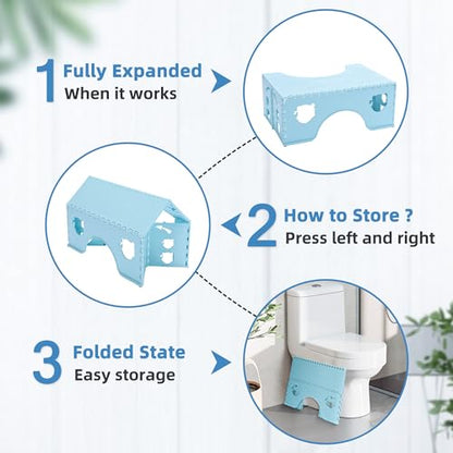 7inches Foldable Toilet Stool (Blue), Healthy Bathroom Squatting Posture Poop Stool with Anti-Slip Feet, A Good Helper to Effective Relief of Constipation, Easy to Storage Toilet Squat Stool - color: Blue
