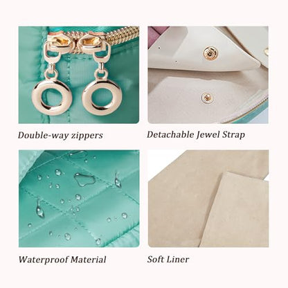 KarSyon Travel Jewelry Case Organizer Boxes with 8 Velvet Zipper Pouches - color: Teal, size: Small