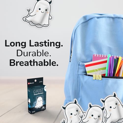 BioSwiss Bandages, Halloween Ghost Shaped Self Adhesive Bandage Set, Latex Free, Sterile Wound Care, 24 Count - size: 24-Count Box, style: Ghost