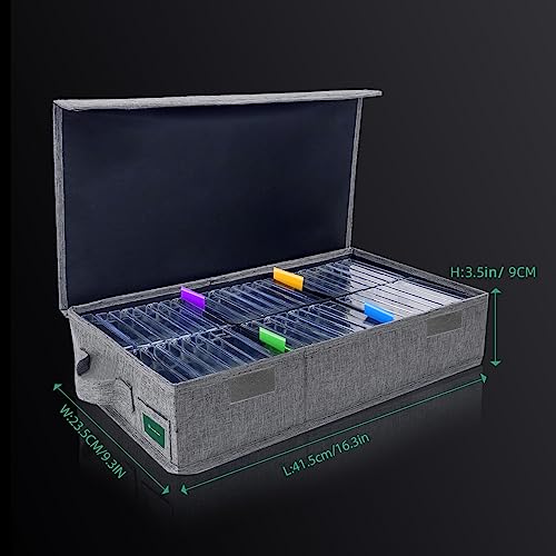 Cassette Tape Storage Box Pack of 3, Durable Cassette Tape Holder 16.34 x 9.25 x 3.54 Inch with Lids and Index Labels to Store 144 Cassette Cases - Gray - size: TAPE-3 Pack