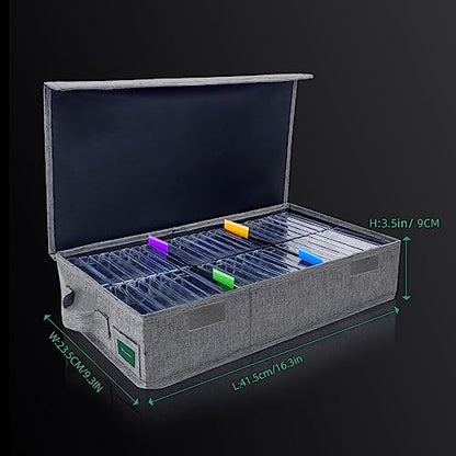 Cassette Tape Storage Box Pack of 3, Durable Cassette Tape Holder 16.34 x 9.25 x 3.54 Inch with Lids and Index Labels to Store 144 Cassette Cases - Gray - size: TAPE-3 Pack