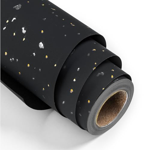 MAYPLUSS Wrapping Paper Roll, 17In x 16.5Ft Thick Black Gold Foil Flakes - color: Flake Black