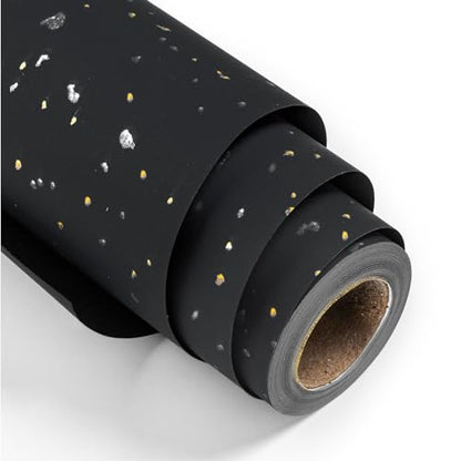 MAYPLUSS Wrapping Paper Roll, 17In x 16.5Ft Thick Black Gold Foil Flakes - color: Flake Black
