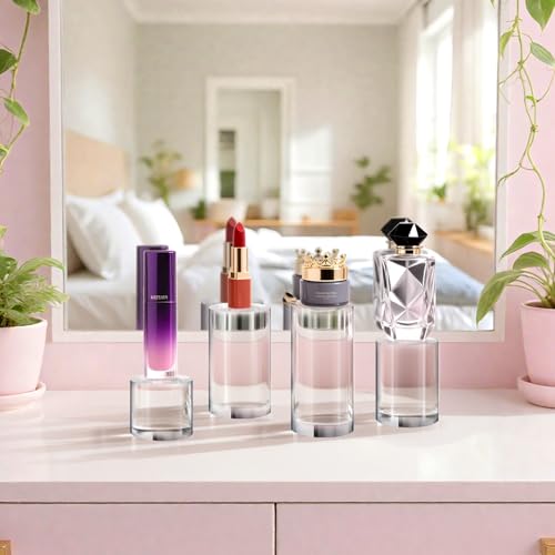 Hacaroa 4 Pcs Acrylic Cylinder Risers Display Stand, Clear Polished Round Display Blocks Transparent Photo Props, Mini Solid Pedestal Base for Jewelry, Perfumes, Figurines, 4 Sizes