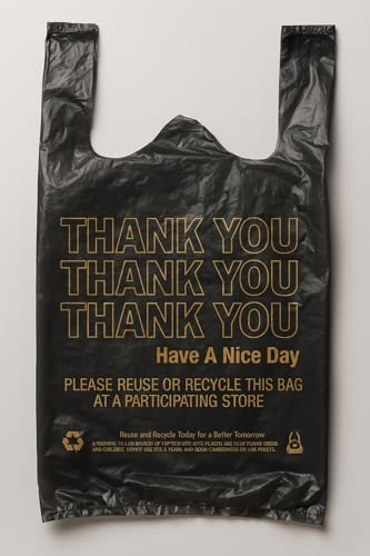 Thank You Plastic Bags with Handles – White & Black – 50 to 1000 Count – 11.5x6.5x21” Heavy-Duty Grocery, Retail, Restaurant, Convenience Stores – Durable for Takeout (50, BLACK)