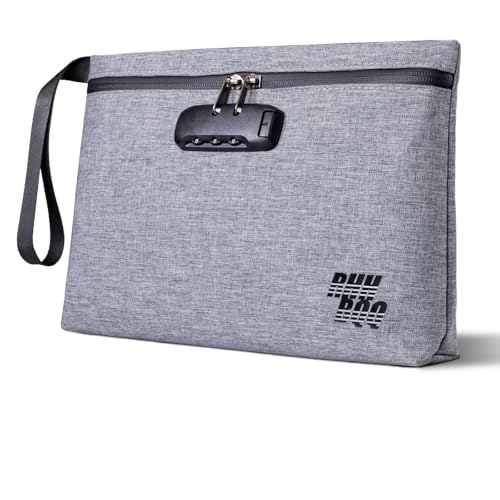 Lockable Money Bag for Cash & Documents, Waterproof Cash Storage Bag with Combination Lock, Large Security Pouch for Travel, Office, Home & Business, 12.5 x 8 in (Grey) - color: Grey