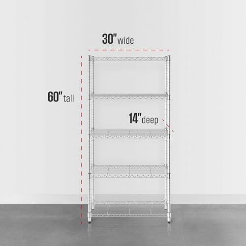 SafeRacks NSF 5-Tier Heavy Duty Steel Wire Shelves (14"x30"x60") - color: Silver, size: 14"x30"x60" 5-Tier