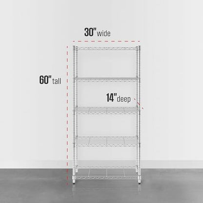 SafeRacks NSF 5-Tier Heavy Duty Steel Wire Shelves (14"x30"x60") - color: Silver, size: 14"x30"x60" 5-Tier