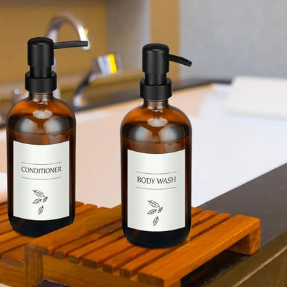 6 Pack Amber Glass Soap Dispenser with Plastic Pump, 16 oz