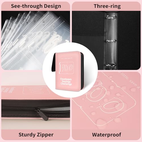 RONMONG 100 Envelopes Challenge Binder, Money Saving Binder, Budget Book - color: Pink Style 1