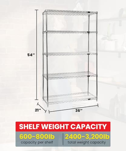 QUANTUM STORAGE SYSTEMS WR54-2136C-5 Starter Kit Wire Shelves Chrome 5 Shelves 54" H x 36" W x 21" D - size: 54H x 36W x 21D