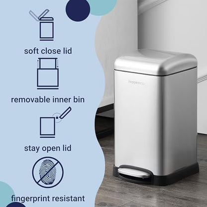 happimess Betty Retro Mini 3.2 Gal Step Trash Can, Platinum Silver - color: Chrome