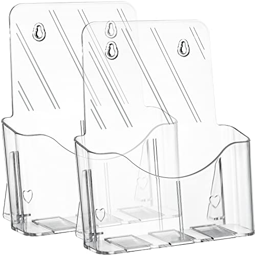 Yarlung 2 Pack Acrylic Brochure Holder, 8.5 x 11 Inches Clear Booklet Display Stand for Desk or Wall Mount, Plastic Countertop Organizer for Menu, Pamphlet, Literature, Document, Magazine, Journals