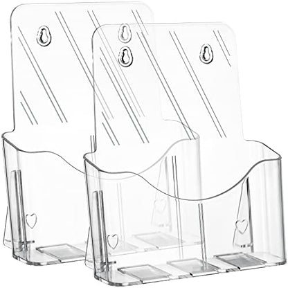 Yarlung 2 Pack Acrylic Brochure Holder, 8.5 x 11 Inches Clear Booklet Display Stand for Desk or Wall Mount, Plastic Countertop Organizer for Menu, Pamphlet, Literature, Document, Magazine, Journals