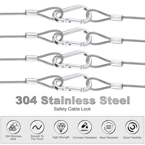 PATIKIL 9" Safety Cable Lock Security Wire Ropes w 10 Spring Buckle 5Pcs - color: Clear, size: 9 Inch