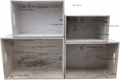 Oojami 4 Pack Nesting Wooden Crates for Display, Whitewashed with Handles - color: Rustic White