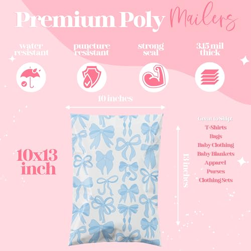 Pretty Package Store Poly Mailers 10x13, Blue Bows, 100 Pack - color: Blue Bows, size: 10x13