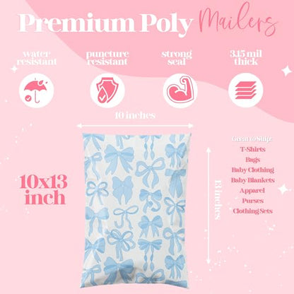 Pretty Package Store Poly Mailers 10x13, Blue Bows, 100 Pack - color: Blue Bows, size: 10x13