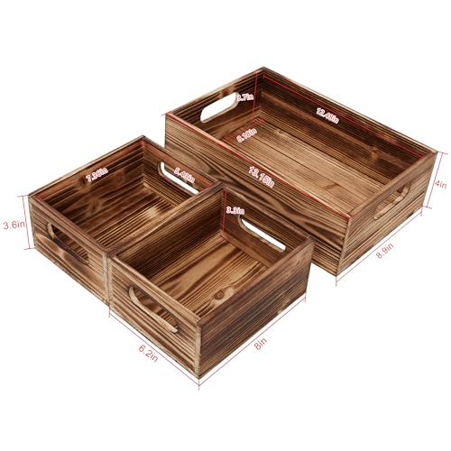 Wooden Crates for Display,Decorative Box Rustic,Rectangle Baskets Container - size: 3Pack(L+2S)
