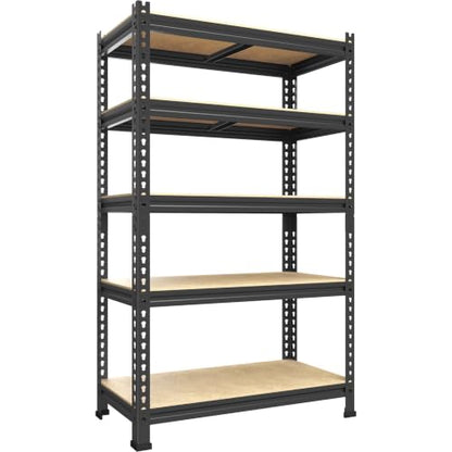 PrimeZone 5-Tier Garage Storage Shelves, Adjustable Metal Shelving, Black - size: 28"W x 12"D x 59"H