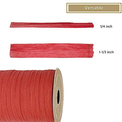 Raffia Ribbon for Gift Wrapping, Packing Paper Twine, Raffia Yarn for Crochet - 1/4'' Wide, 100 Yards, Red - color: Red