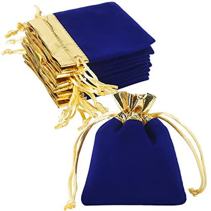 HRX Package 20pcs 3x4 in Small Velvet Jewelry Gift Bags (Blue Gold) - color: Royal Blue Gold