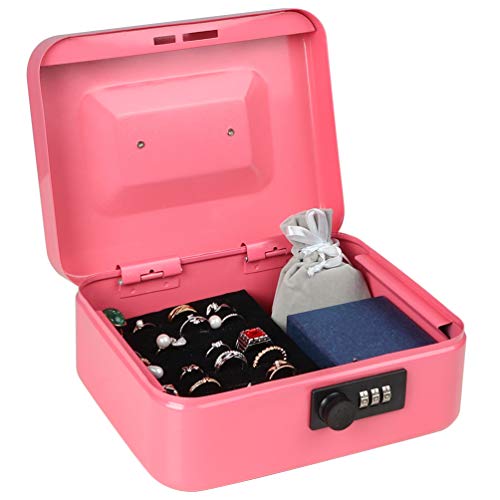 Cash Box with Money Tray, Parrency Medium Money Box with Combination Lock, 7 4/5" x 6 4/5" x 3 3/5", Pink - color: Combo Pink, size: Medium（7.87")