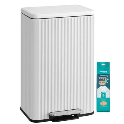 SONGMICS Trash Can, 13 Gallon (50 L), Stainless Steel, with Lid, Pedal - color: Cloud White, size: 13 Gallon