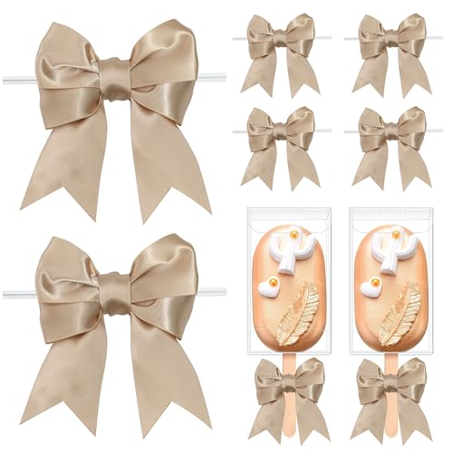 Pre-Tied Champagne Gold Bows with Twist Ties 3.5 Inch, 24 Pack - color: Champagne
