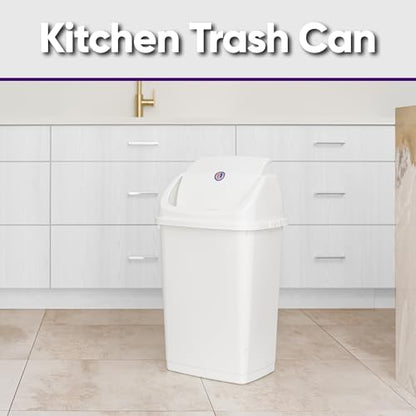 Superio Kitchen Trash Can 13 Gallon with Swing Lid, Plastic Garbage Can Outdoor and Indoor, Large 52 Qt Recycle Bin and Waste Basket for Home, Office, Garage, Patio, Restaraunt (White) - size: 13 Gallon, style: 1 Pack
