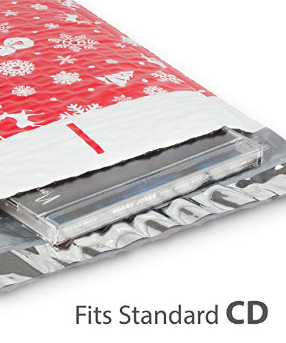Fosmon #0 Christmas Poly Bubble Mailer 6.5 x 10 inches (25 Pack), Lightweight Water/Dust/Shock/Tear Resistant Padded Shipping Envelopes - Xmas Red White Snow - color: Christmas, size: 25 Pack