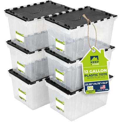 12 Gallon Clear Storage Tote with Flip Lid, Standard Duty, Pack of 6 - style: Pack of 6