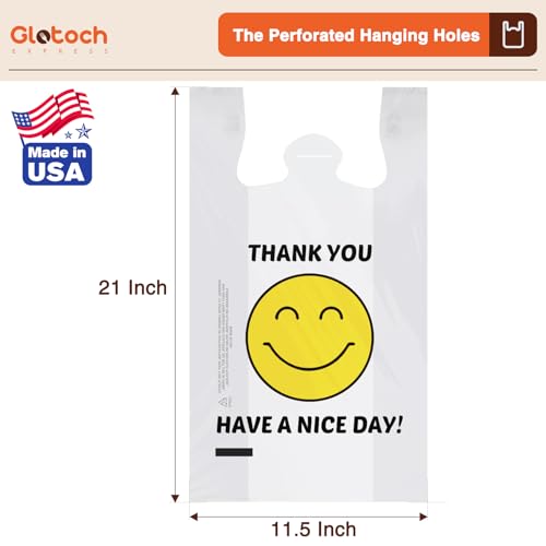 Glotoch 1000 Count Plastic Thank You T-shirt Bags Smile Face - color: White Smile