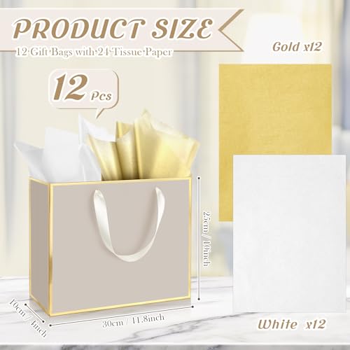 ReliThick 12 Pack Paper Gift Bag with Handles & Tissue, Champagne, Gold - color: Champagne, Gold