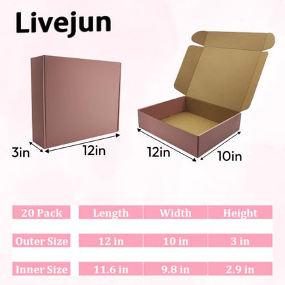 Pink Shipping Boxes 20 Pack 12x10x3 inch, Corrugated Cardboard Gift Box - size: 12x10x3 Inch-20 Pack