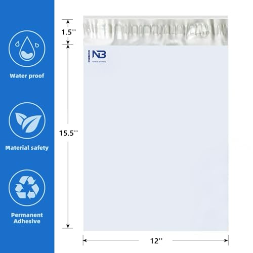 NB 12x15.5 Inch – 100 Pcs White Poly Mailers Strong Adhesive Self-Seal Shipping Envelopes, Tear & Water Resistant Packaging for E-Commerce and Small Business - color: White, size: 12"x15.5" 100pcs